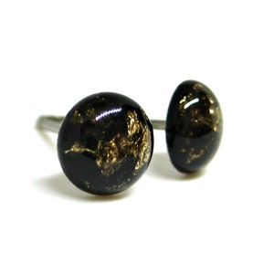 Black Currant Gold Flake Stud Earrings | Surgical Steel or Hypoallergenic Titanium Posts, Handmade in Canada