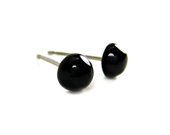 Black Onyx Pure Titanium Stud Earrings, 7mm Gemstone Studs, 10th Anniversary Gift Idea, Completely Hypoallergenic, Made in Canada