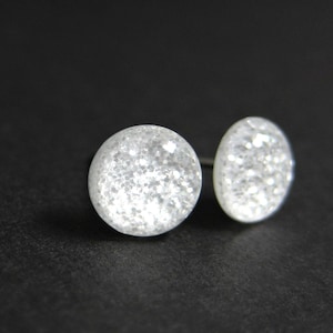 Arctic Frost White Glitter Titanium Stud Earrings | Hypoallergenic Pure Titanium Posts, Handmade in Canada