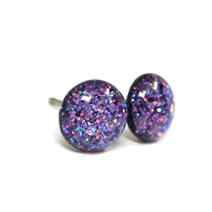 Discotheque Purple Glitter Titanium Stud Earrings | Hypoallergenic Pure Titanium Posts, Handmade in Canada