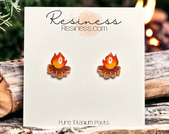 Campfire Stud Earrings | Surgical Steel or Hypoallergenic Titanium Posts, Handmade in Canada