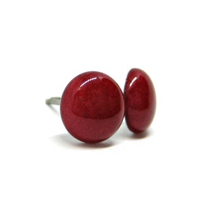 Crimson Red Solid Color Stud Earrings | Surgical Steel or Hypoallergenic Titanium Posts, Handmade in Canada