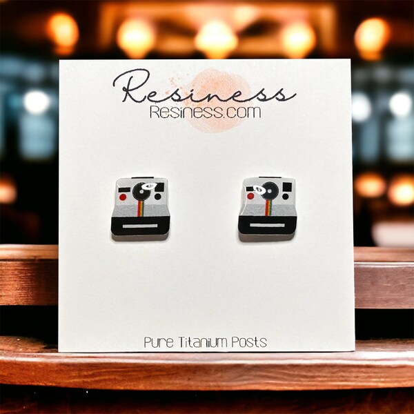 Retro Polaroid Camera Stud Earrings | Surgical Steel or Hypoallergenic Titanium Posts, Handmade in Canada