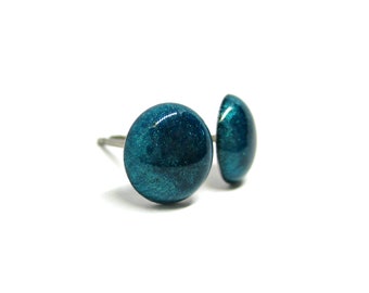 Blue Lagoon Teal Solid Color Stud Earrings | Surgical Steel or Hypoallergenic Titanium Posts, Handmade in Canada