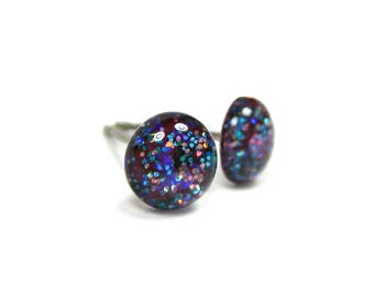 Party On Mars Glitter Titanium Stud Earrings | Hypoallergenic Titanium Posts, Handmade in Canada