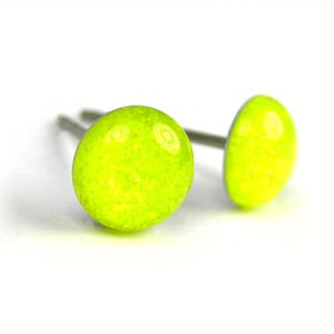 Neon Yellow Glitter Stud Earrings | Surgical Steel or Hypoallergenic Titanium Posts, Handmade in Canada
