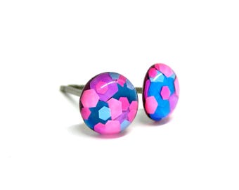 Happy Raver Confetti Glitter Titanium Stud Earrings | Hypoallergenic Pure Titanium Posts, Handmade in Canada