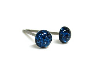 Jagged Cobalt Blue Glitter Stud Earrings | Surgical Steel or Hypoallergenic Titanium Posts, Handmade in Canada