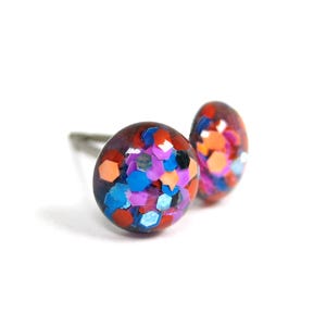 Icy Fire Confetti Glitter Titanium Stud Earrings | Hypoallergenic Pure Titanium Posts, Handmade in Canada