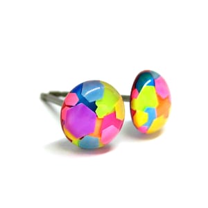 Taste The Rainbow Confetti Glitter Titanium Stud Earrings | Hypoallergenic Pure Titanium Posts, Handmade in Canada