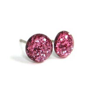 Pink Kisses Glitter Titanium Stud Earrings | Hypoallergenic Titanium Posts, Handmade in Canada