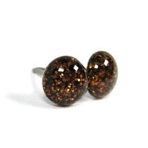 Steampunk bruine glitter titanium oorknopjes | Hypoallergene pennen van puur titanium, handgemaakt in Canada