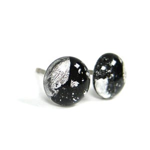 Jet Black Silver Dust Titanium Stud Earrings | Hypoallergenic Pure Titanium Posts, Handmade in Canada