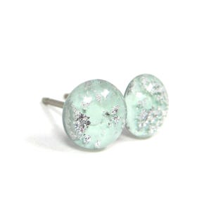 Seafoam Green Silver Dust Titanium Stud Earrings | Hypoallergenic Pure Titanium Posts, Handmade in Canada