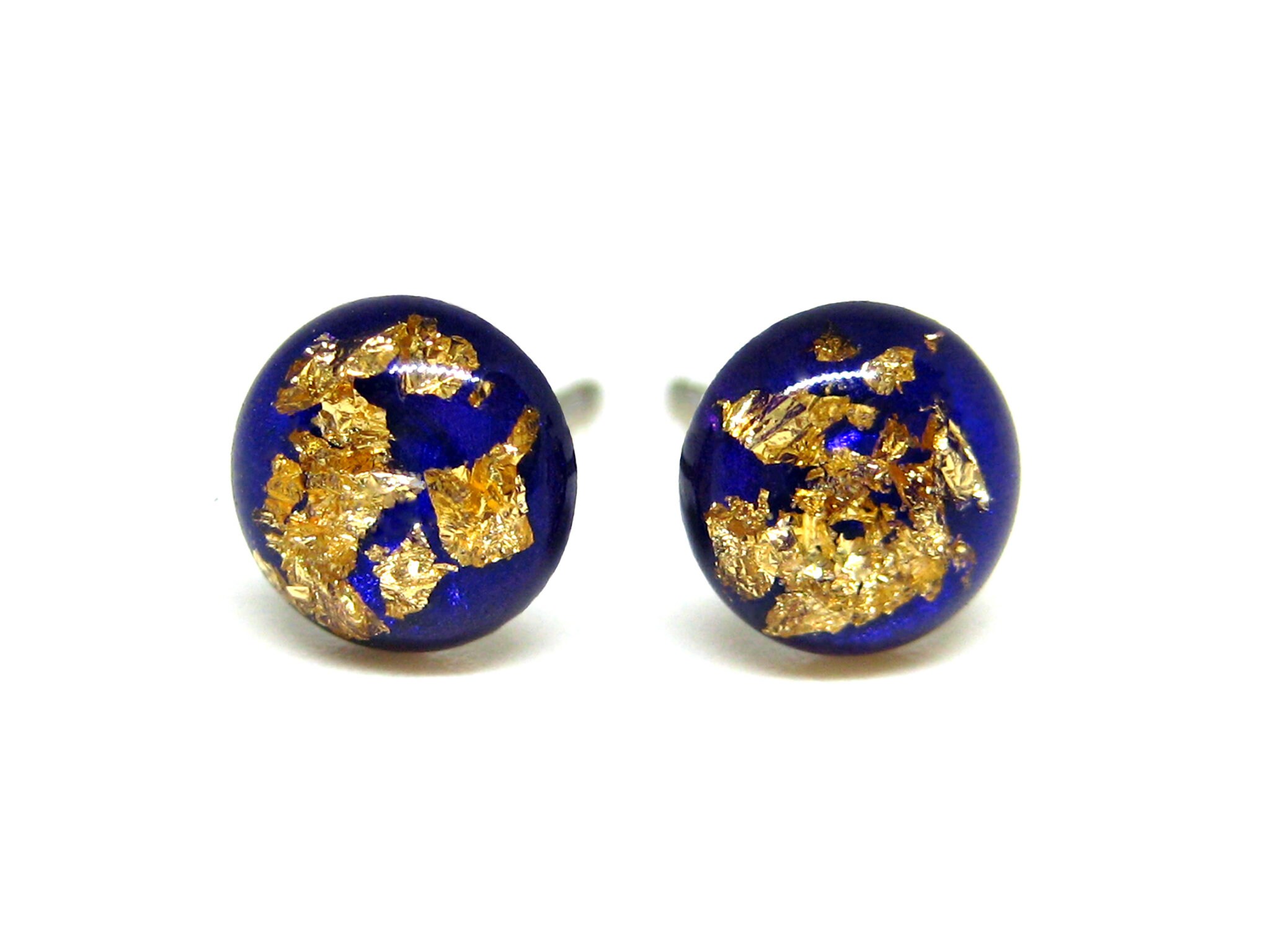 Royal Blue Gold Flake Stud Earrings Tiny Stud Earrings Etsy