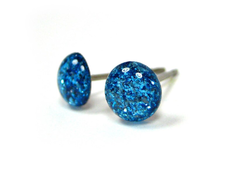 Nickel Free Hypoallergenic Azure Sky Glitter Stud Earrings Tiny Stud Earrings Sparkly Blue Earrings Pure Titanium Light Blue Studs