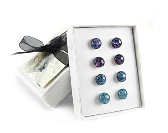 Cosmic Galaxy Glitter Stud Earring Set | Hypoallergenic Titanium Posts, Handmade in Canada