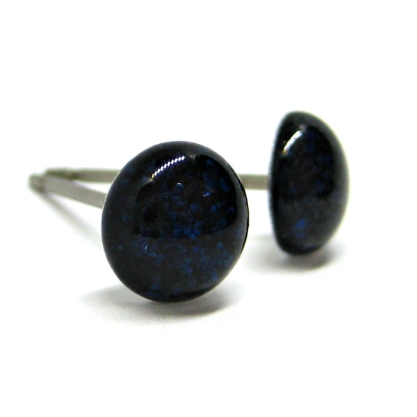 One Night Stand Dark Blue Glitter Stud Earrings | Surgical Steel or Hypoallergenic Titanium Posts, Handmade in Canada