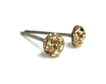 Sandstone Gold Glitter Stud Earrings | Surgical Steel or Hypoallergenic Titanium Posts, Handmade in Canada