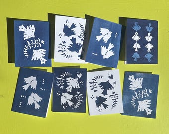 NOTECARD SET | Cyanotype Cutouts, Set of 8) A2 Notecards with Envelopes, Reproduced from original Cyanotypes Prints