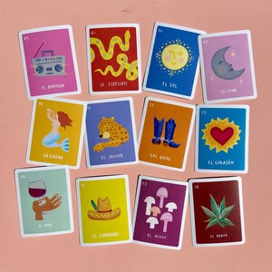 CONJUNTO DE CARTÕES POSTAIS | La Loteria, Conjunto de 12) Cartões postais frente e verso 4,25 x 5,5, Reproduzidos a partir de pinturas originais de Jessie Baca