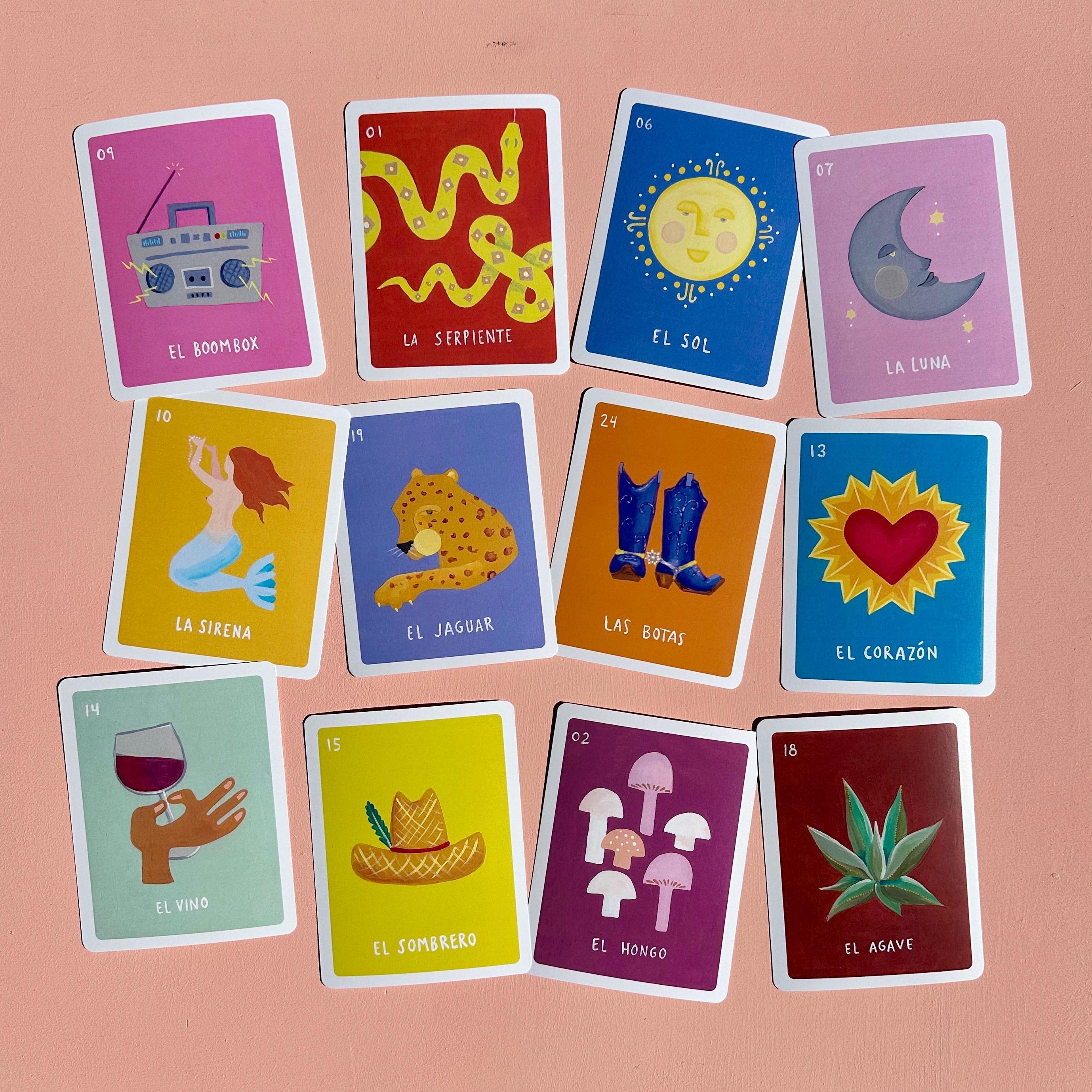POSTCARD SET | La Loteria, Set of 12) Double sided postcards 4.25 x 5.5, Reproduced from original paintings by Jessie Baca