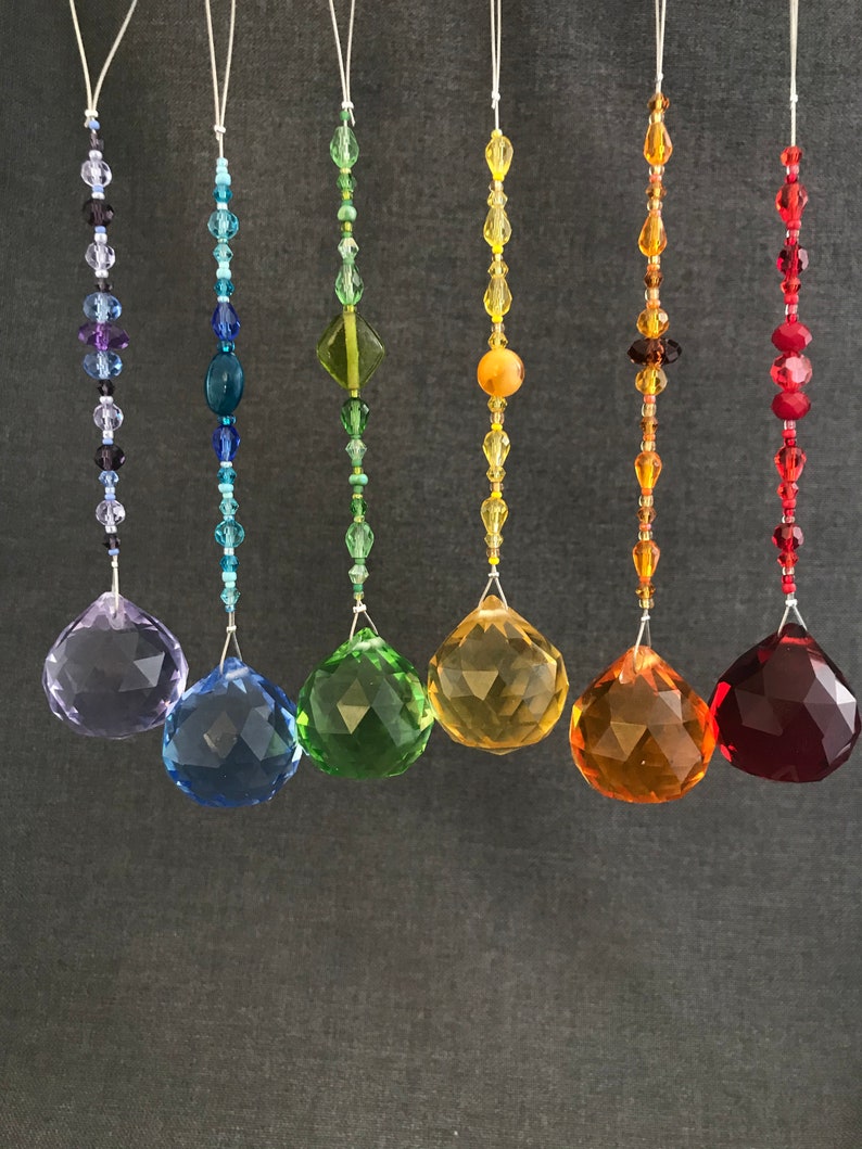 Rainbow Set Of Six Coloured Crystal Decorations image 2