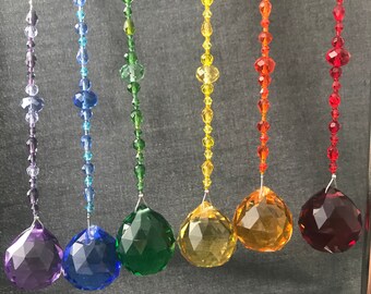 Rainbow Set Of Six Coloured Crystal Decorations