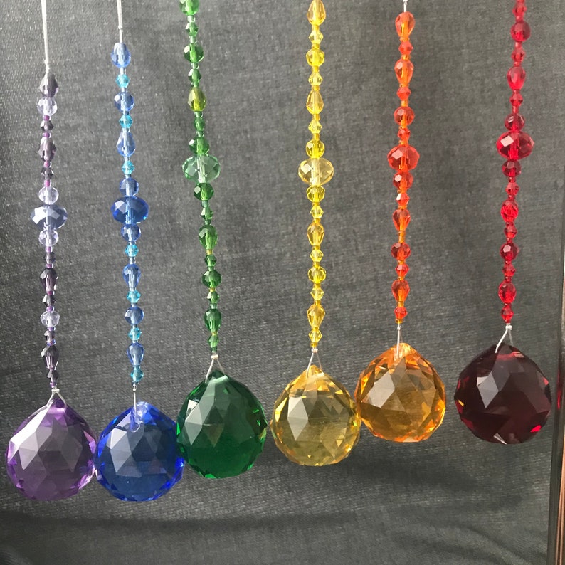 Rainbow Set Of Six Coloured Crystal Decorations image 1