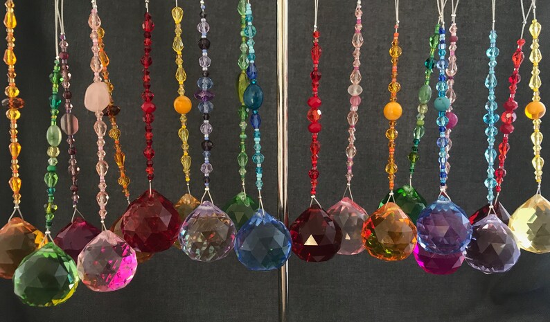 Rainbow Set Of Six Coloured Crystal Decorations image 3
