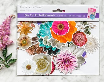 Flower Die Cuts Embellishments with Rose Gold Foil Accents for cardmaking, scrapbooking, gifts, paper crafts, decoration
