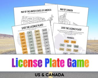 Autofahrt-Nummernschildspiel zum Ausdrucken, Aktivität für Kinder und Familien im Auto, Nummernschildspiel für die USA und Kanada, Bildschirmfreies Autofahrtspiel