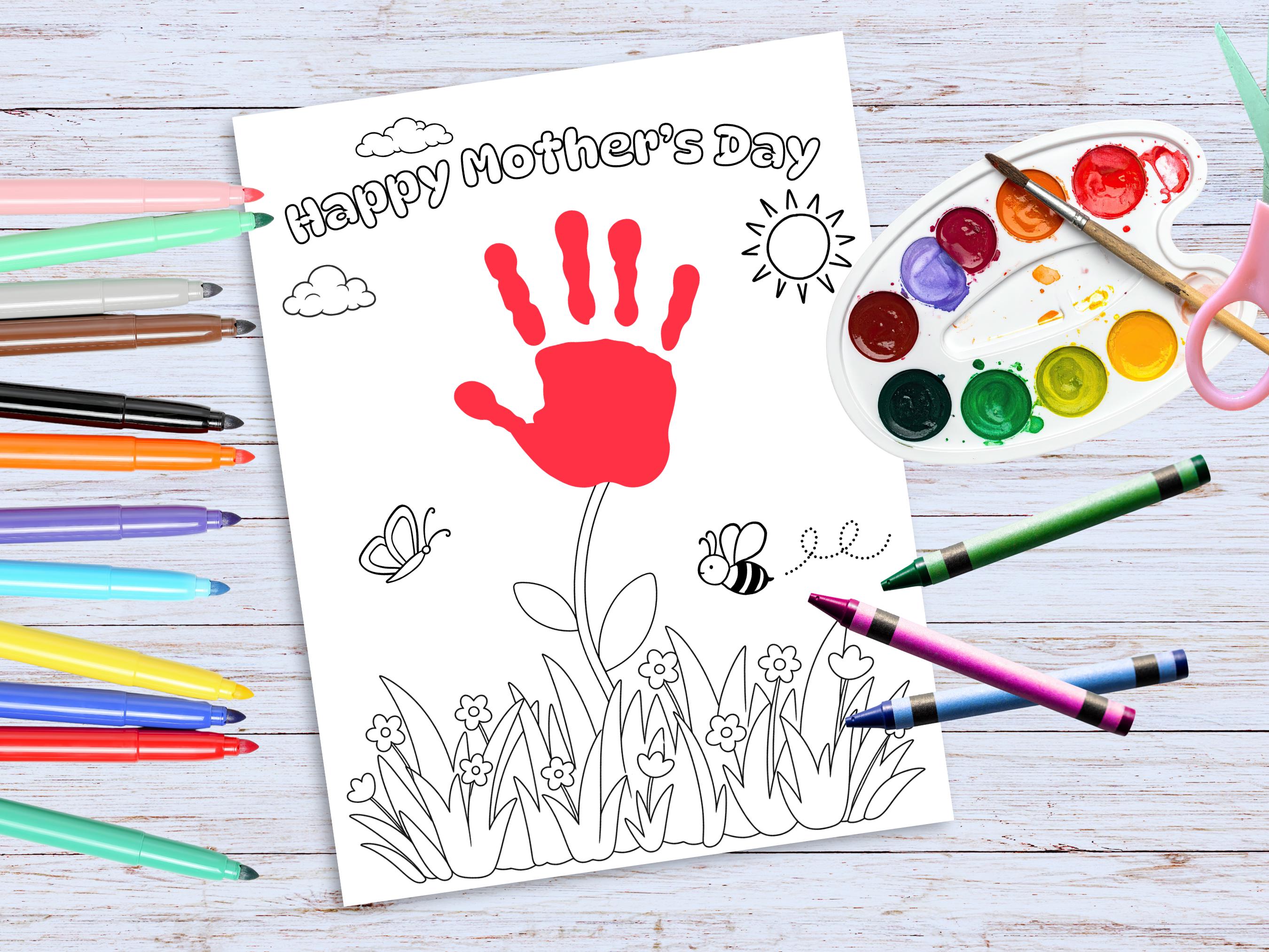 Mothers Day Handprint Craft Printable for Kids, Coloring Activity Gift ...