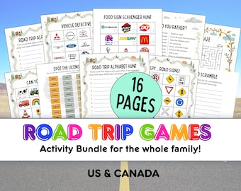 Roadtrip-Spielepaket zum Ausdrucken | Familienreiseaktivitäten für Kinder und Erwachsene | Roadtrip-Spiele für die USA und Kanada | Aktivitätenpaket für die Autofahrt