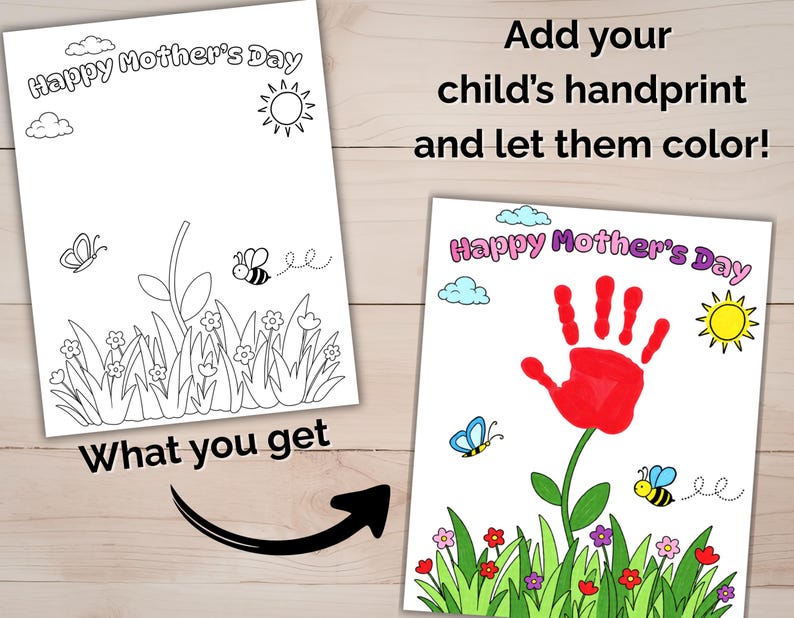 Mothers Day Handprint Craft Printable for Kids, Coloring Activity Gift ...