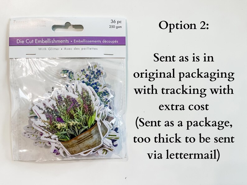 Floral Die Cut Embellish, Glitter Ephemera for paper crafts, flower embellishment for scrapbooking, card making, lavender bird cardstock Option 2: Tracked