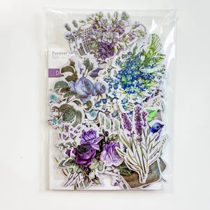 Floral Die Cut Embellish, Glitter Ephemera for paper crafts, flower embellishment for scrapbooking, card making, lavender bird cardstock Bild 8