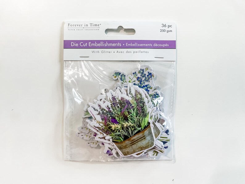 Floral Die Cut Embellish, Glitter Ephemera for paper crafts, flower embellishment for scrapbooking, card making, lavender bird cardstock Bild 9