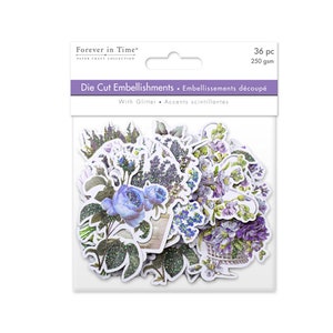 Éphémères avec paillette découpés pour le bricolage, le scrapbooking et la fabrication de cartes - Collection Lavender