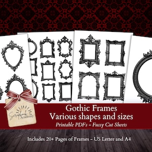 Gothic Frames Fussy Cuts Printable PDF, Intricate Victorian Ornate Borders, Vintage Dark Elegant Decor for Scrapbooking, Card Making
