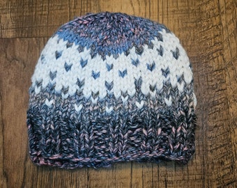 Variegated Purple and White Knit Beanie, Finished Item, Winter Hat