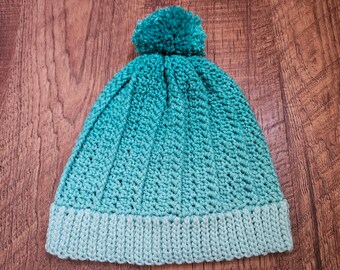 Aqua Green Ombre Beanie Crochet, Finished Item, Winter Hat