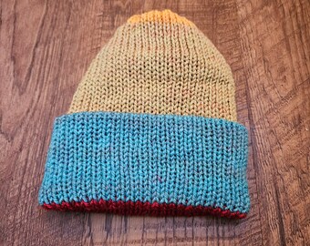 Colorful Reversible Beanie Knit, Finished Item, Winter Hat
