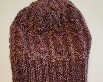Purple Wool Flower Beanie Knit, Finished Item, Winter Hat