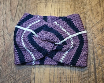 Striped Headwrap, Purple, Black, and White, Knit, Finished Item, Winter Headband