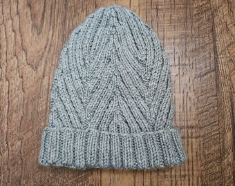 Gray Chevron Beanie Knit, Finished Item, Winter Hat