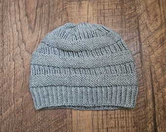 Gray Crochet Beanie, Finished Item, Winter Hat