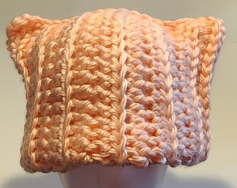 Pink Cat Ear Beanie, Crochet, Finished Item, Winter Hat