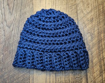 Navy Blue Beanie Crochet, Finished Item, Winter Hat