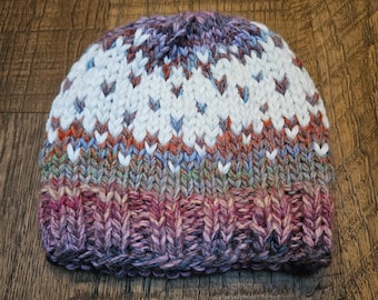 Rainbow and White Knit Beanie, Finished Item, Winter Hat